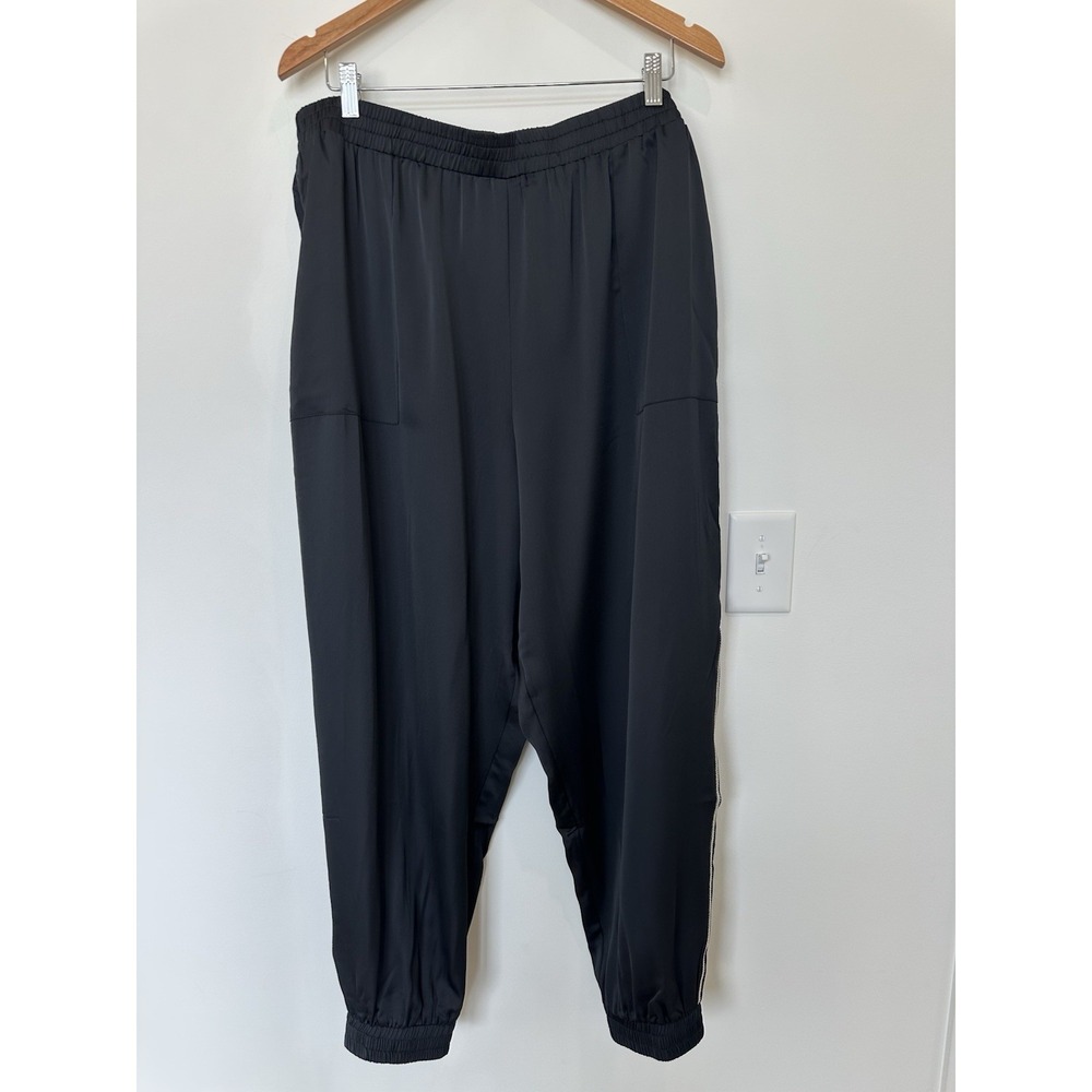 ModX Womens 2X Black Side Decorated Flowy Cuffed Bottom Pockets Pant